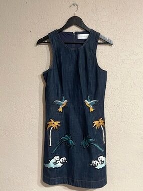 Victoria Beckham | Vacation Embroidered Denim Mini Dress